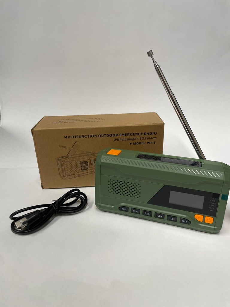 [EWP-NOODRADIO-1] Noodradio DAB/FM met zonnepaneel, handslinger en LED zaklamp (Model WR-6D)