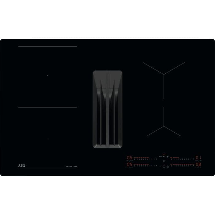 Inductiekookplaat combi dampkap 80cm, Bridge, 4 zones, H²H,  Afgeronde rand, A+