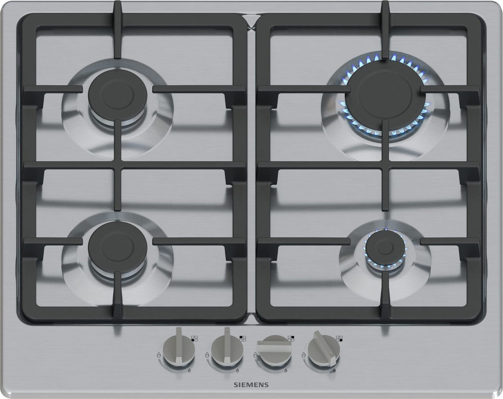 Gaskookplaat IQ300 60cm, 4 branders, gietijzeren pannendragers, Inox
