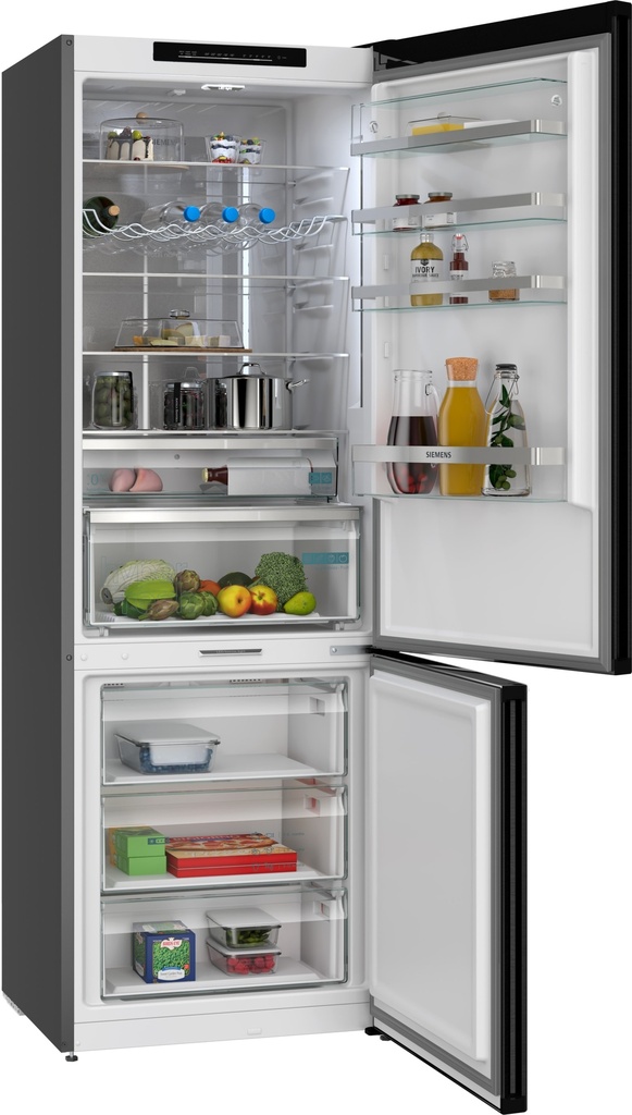 Réfrigérateur indépendant Combi-bottom 203 cm noFr 311 l/129 l, acier noir brossé A