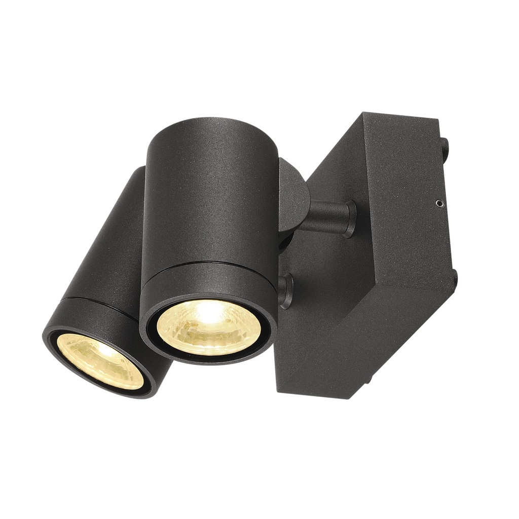HELIA wandopbouw LED 2x8W 3000K 38° alu/glas IP55 dubbel antraciet kantelbaar