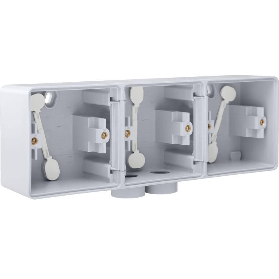 [5448459] NIKO – Hydro-spritzwasserdicht dreifach. Oberflächenmontagebox, 3 Funktionen, 2 m20-Eingänge, grau - 700-84902