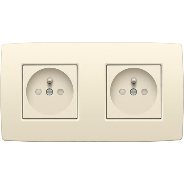 [5802738] NIKO - Dubbel horizontaal stopcontact met penaarde, insteek, inc. afdekplaat - 100-66625
