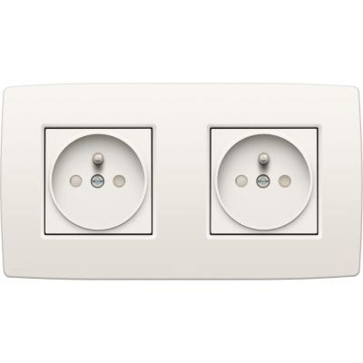 [5802751] NIKO - Dubbel horizontaal stopcontact, insteek, 21mm, inc. afdekplaat - 101-66125