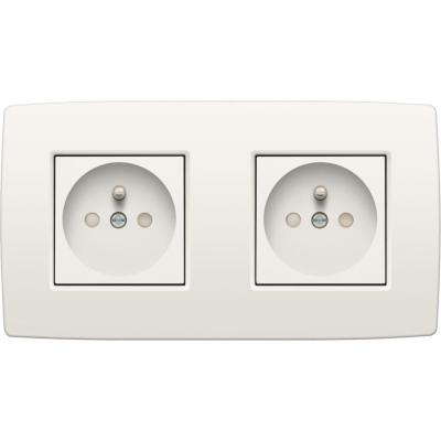 NIKO - Double horizontal socket with pin earth, plug-in, inc. cover plate - 101-66625