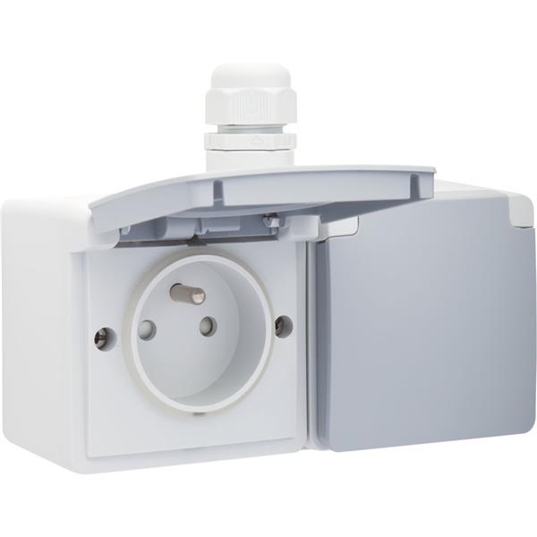 NIKO - Hydro spuitwaterdicht dubbel hor. stopcontact met penaarde, insteek - 700-37753