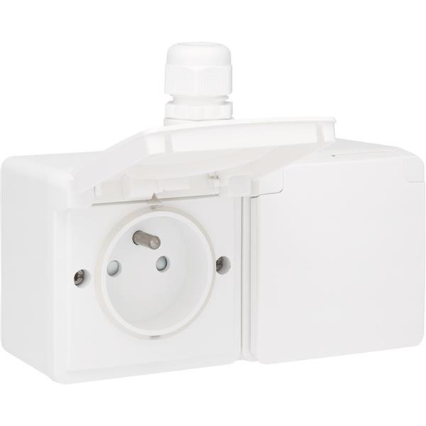NIKO - Hydro spuitwaterdicht dubbel hor. stopcontact, penaarde, insteek - 701-37753