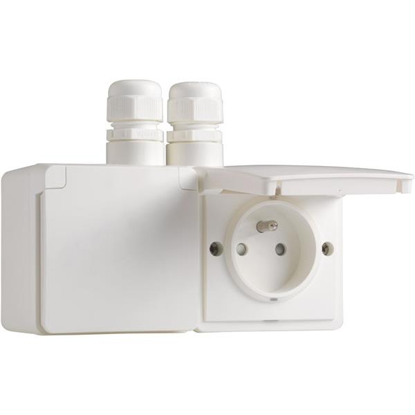NIKO - Hydro spuitwaterdicht dubbel hor. stopcontact met penaarde, insteek - 701-37754