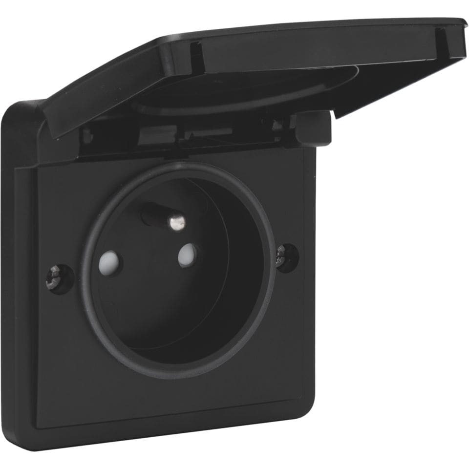 [5802842] NIKO - Prise hydro étanche aux éclaboussures avec broche de terre et bornes à brancher, noire - 761-36605