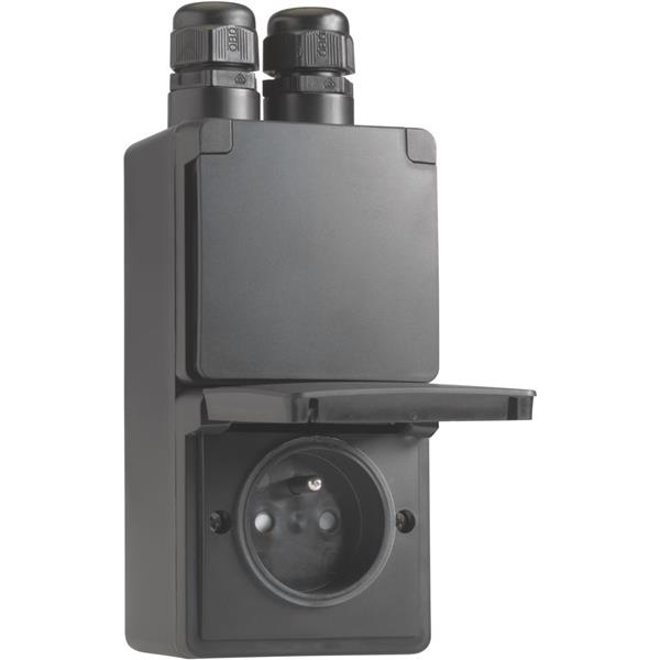 NIKO - Hydro spuitwaterdicht dubbel vert. stopcontact met penaarde, insteek - 761-37735