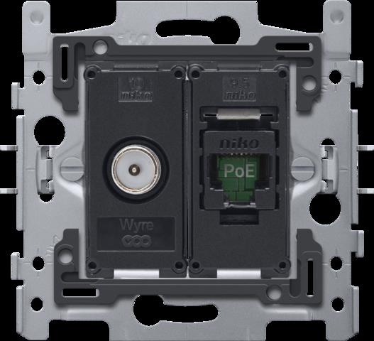 Coax/rj45-aansl. utp cat6a, poe++, vlak, 60x71, klauw