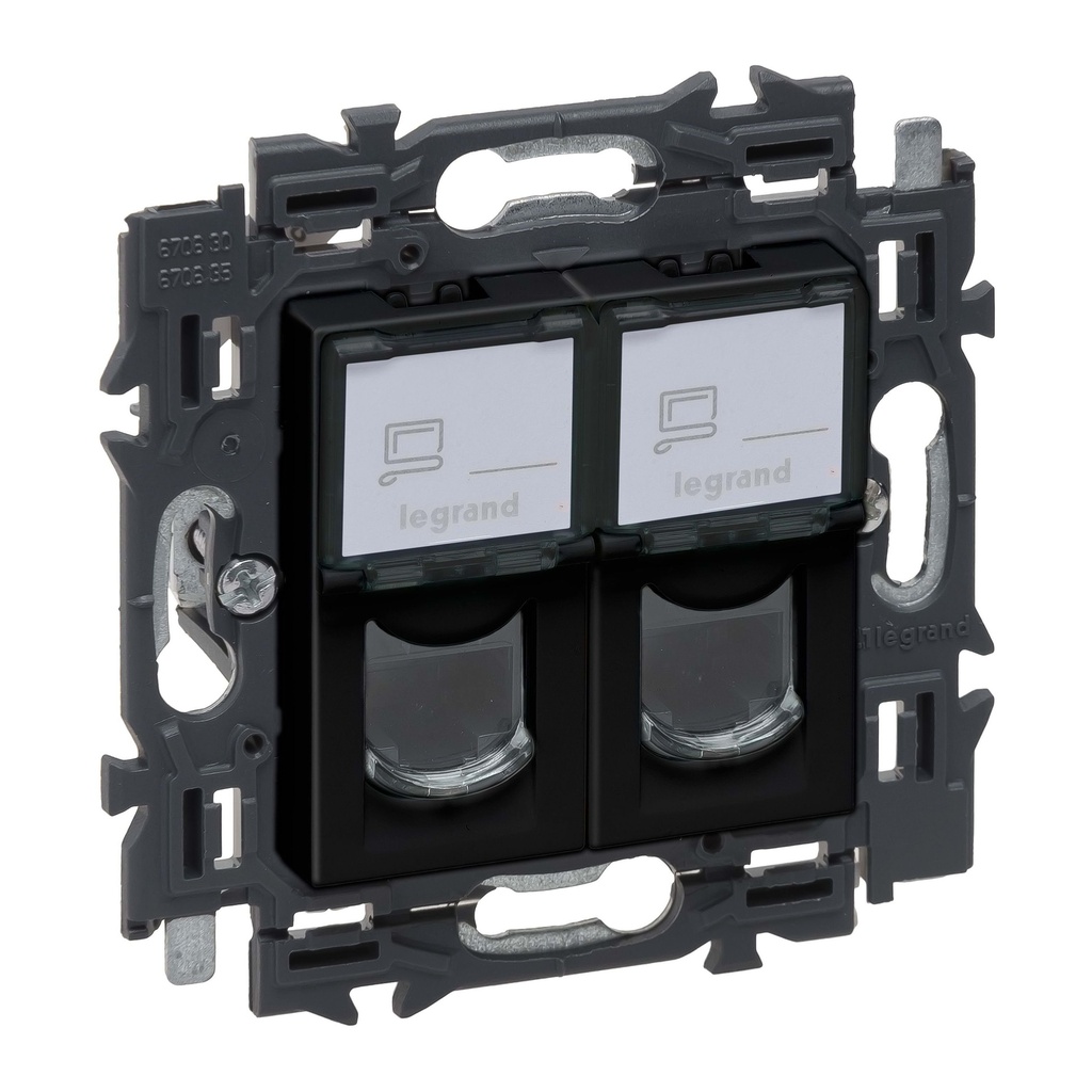 Valena Next contactdoos 2xRJ45 UTP cat6 volledig apparaat zwart met spanklauwen